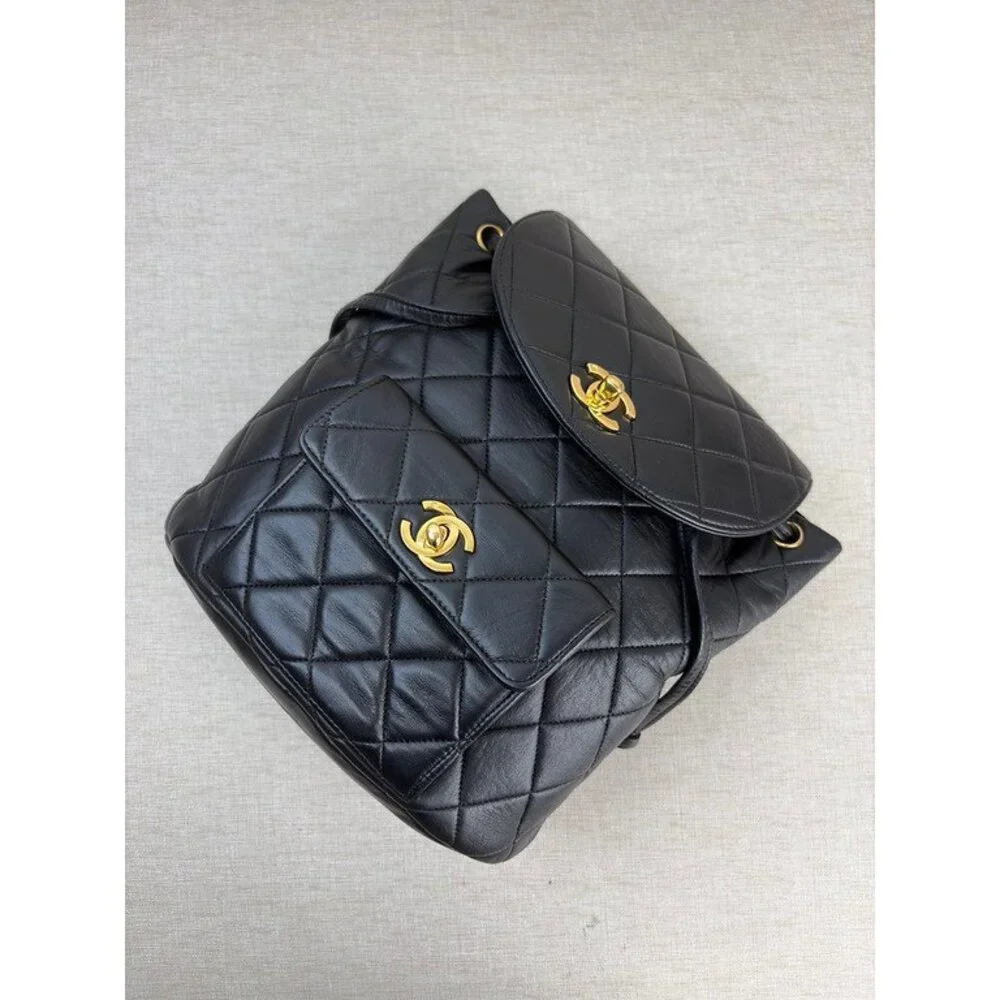 CHANEL Black Lambskin Duma Backpack Medium GHW